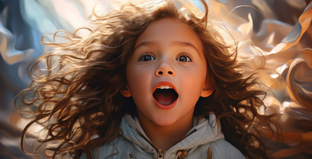 a little girl yelling to the camera.の素材