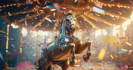 A video of confetti falling on a carousel.の素材