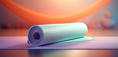 a yoga mat is hanging in the background.の素材