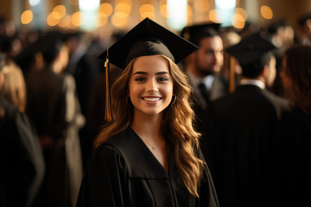 a young graduate who is smiling in front of the crowd.の素材