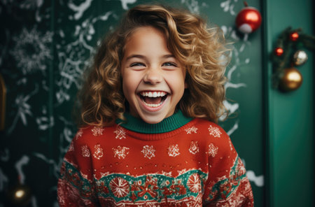 a young girl is laughing for the camera.の素材