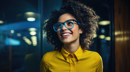 black african woman pointing pointing at her fingers.の素材