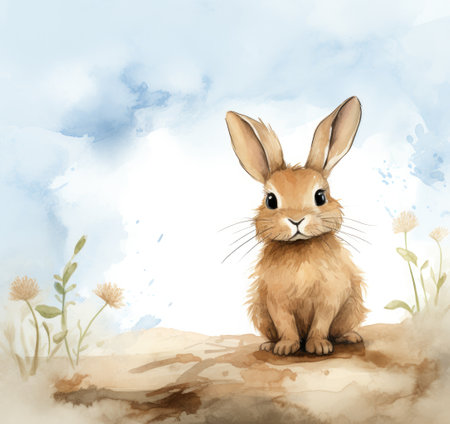 bunny easter card, in the style of Dutch realism, soft watercolors.の素材