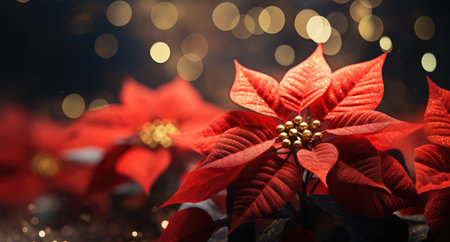 christmas poinsettias with lights and bokeh.の素材