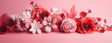 floral arrangement on a pink background.の素材