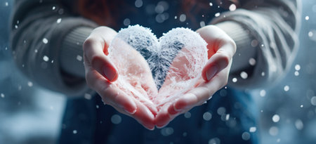 people holding a heart made out of snow,.の素材