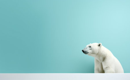 polar bear near a blue wall.の素材