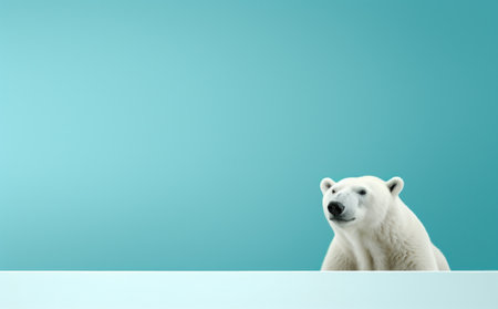 polar bear near a blue wall.の素材