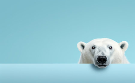 polar bear near a blue wall.の素材