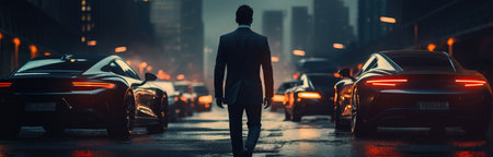 a man getting out of a car,.の素材