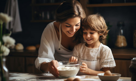 a male chef rolling and giving tips to a girl as she cooks,.の素材