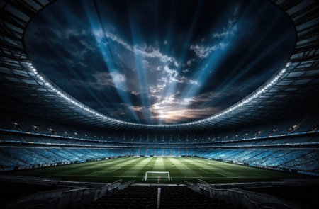 a soccer field with a spotlight.の素材