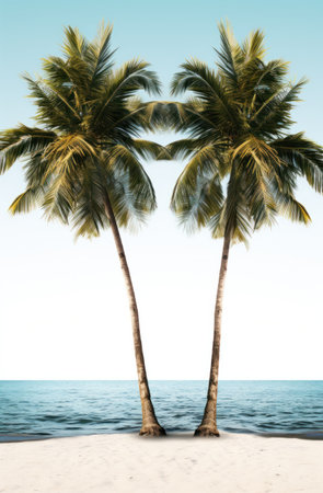 three lone palm trees are placed together, with linterna and white background.の素材