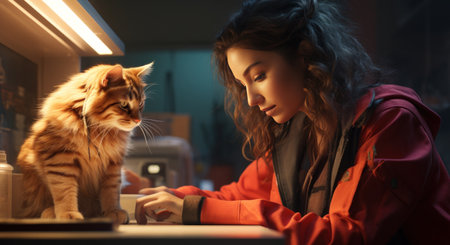 young woman in veterinary office checking the cat.の素材