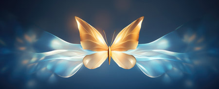 a butterfly in the form of a blue flower on a blue background.の素材