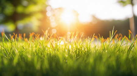 a scene of natural grass with sunlight on it.の素材