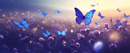 butterflies in a flower field.の素材