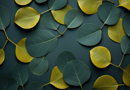 eucalyptus background with yellow leaf.の素材