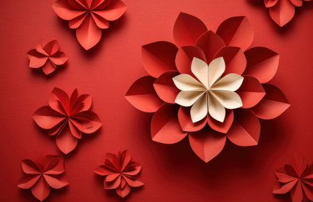 origami flower on a red background.の素材