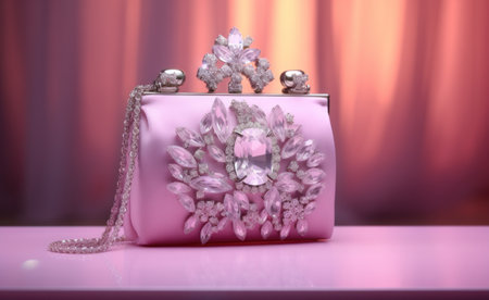 pink bag with crystal brooch.の素材