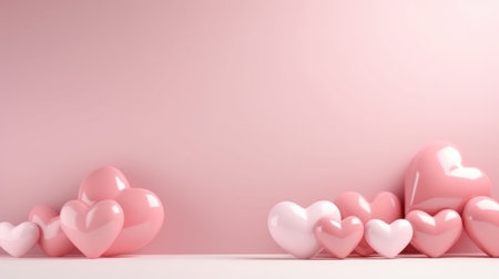 pink pastel valentines day background with copy space and wedding golden rings.の素材