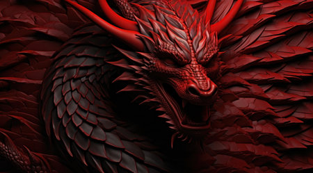 a red dragon that is red and decorated in red.の素材