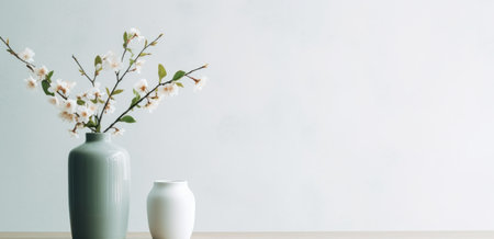 a white vase sitting on a table against a white wall.の素材