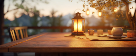 a table with lamp is set on top.の素材
