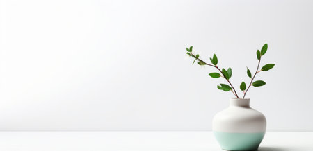 a white vase sitting on a table against a white wall.の素材