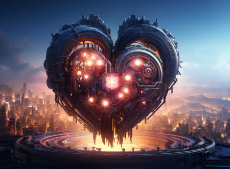 digital futuristic heart with circuit board.の素材