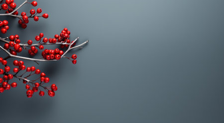 3d illustration of rowan branch with red berries on gray backgroundの素材