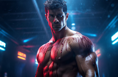 a boxer on a boxing track.の素材