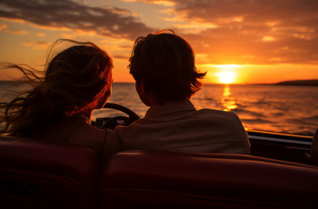 couples in a car in evening.の素材