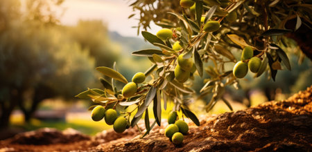 the olive tree has lots of green fruit.の素材