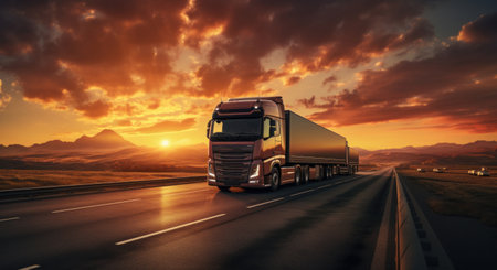 trucks at sun down.の素材