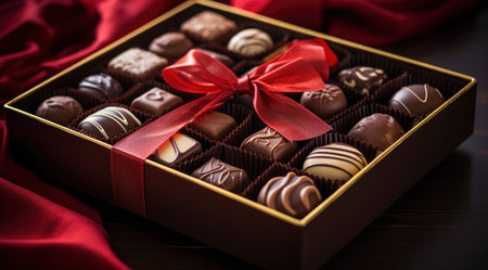 a box filled with chocolates and a ribbon.の素材