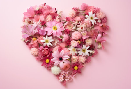 a heart filled with pink flowers is surrounded by many pink flowers.の素材