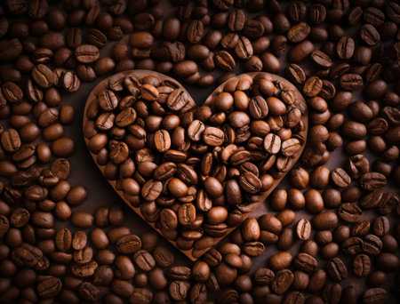 heart formed out of roasted coffee beans.の素材