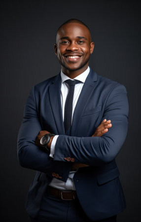 a smiling business executive in a suit.の素材