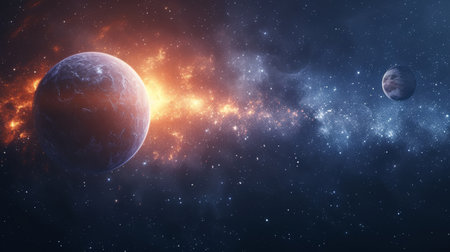 A planetary conjunction, where two or more planets align in a celestial dance. large copyspace area, offcenter compositionの素材