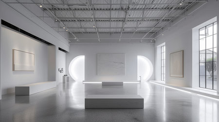 A minimalist fashion studio with a monochromatic color palette, embodied refined simplicity.の素材