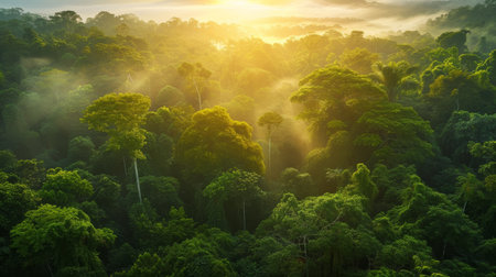 Lush, emerald rainforest canopy, a serene paradise for eco-tourism and adventure seekersの素材