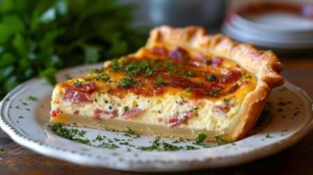 Quiche Lorraine: A savory tart filled with bacon, eggs, and cream, a French comfort food favorite.の素材