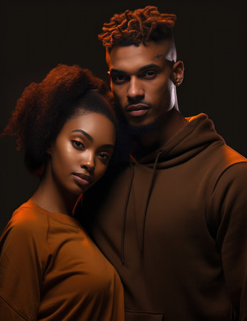 a young black couple posing for a picture.の素材