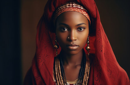 a woman dressed in traditional African attire is posing.の素材