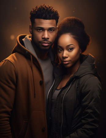 a young black couple posing for a picture.の素材