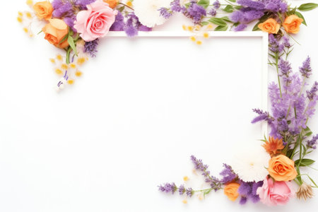 soft flower arrangements in the shape of a frame against a white background.の素材