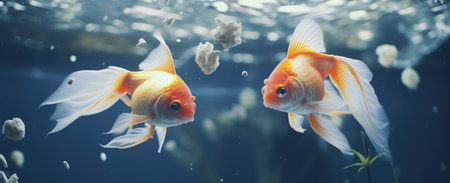 two goldfish in an aquarium swimming in circles.の素材