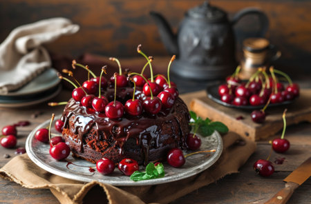 cherry cake with chocolate.の素材