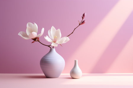 magnolia in a vase on pink wall.の素材